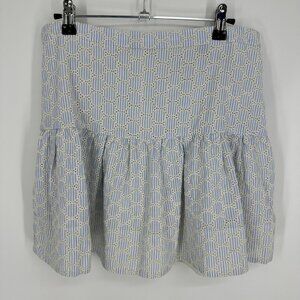 J. Crew Eyelet Mini Skirt 6 Striped Flounce Flare Hem Blue White Preppy Summer